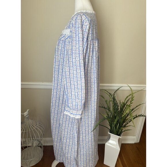 Lanz Of Salzburg Womens Size L Blue Floral Hearts Cotton Nightgown Long Sleeve - Picture 9 of 11
